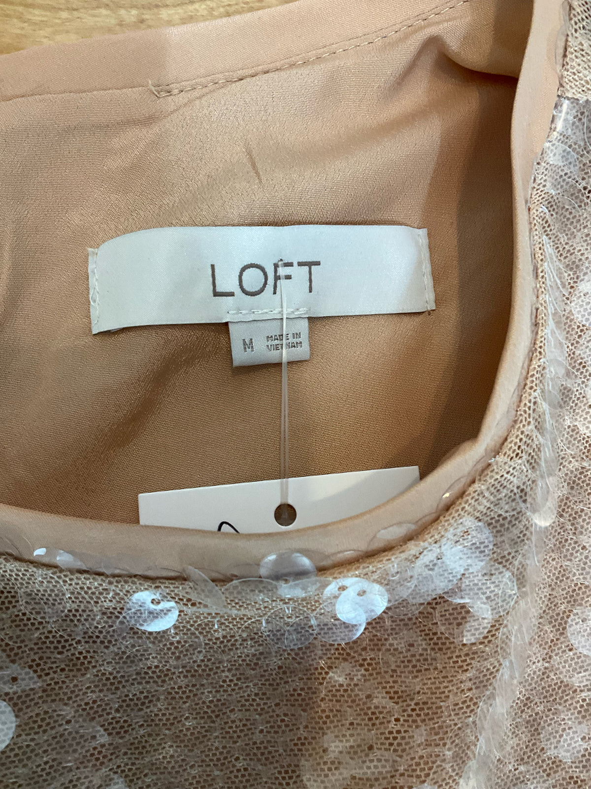 LOFT Peach Sequin Short Sleeve Blouse Medium Top - ONLINE ONLY