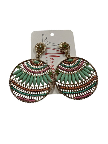 Morgan &amp; Taylor Bohemian Beaded Hoop Drop Earrings Gold Tone Multi-Color