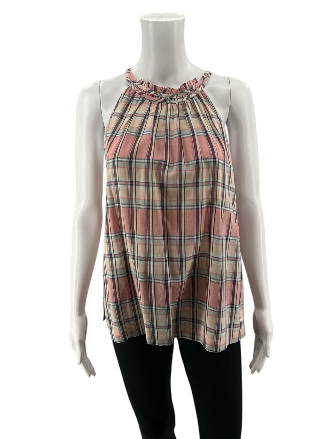LOFT Mauve Plaid Ruffle Halter Swing Top NWT Size Small