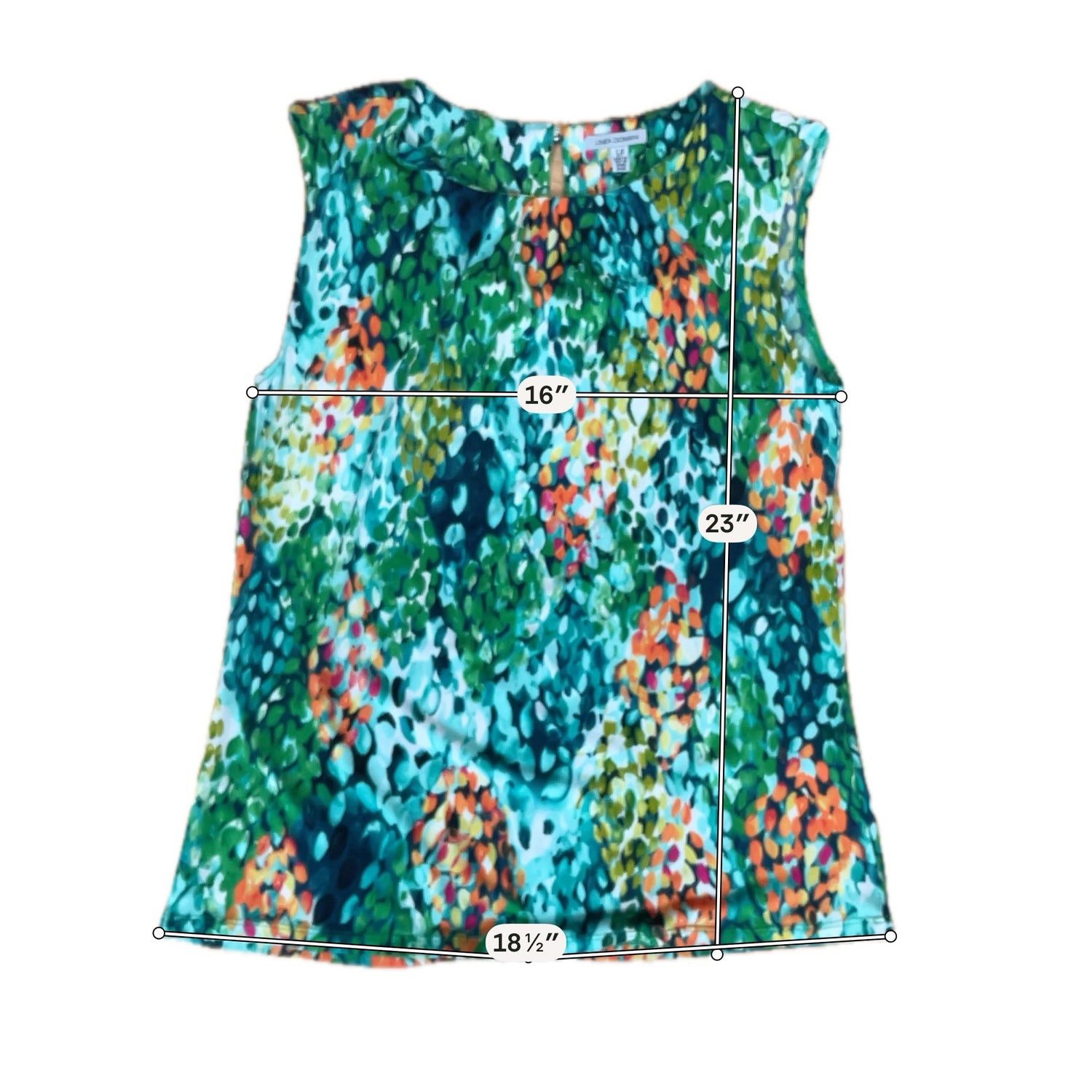 Linea Domani Small Petite Green Multi Abstract Dot Print Sleeveless Top Blouse