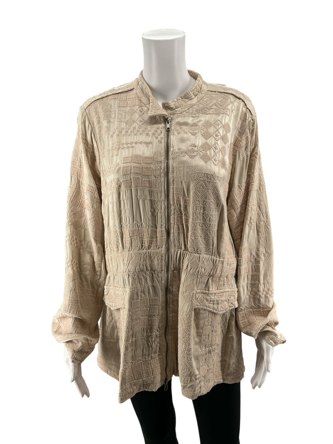 Johnny Was Cream Jacket Giana Textured Embroidered Utility Jacket Cream Size Medium - Size M