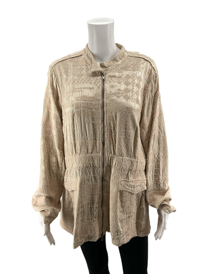 Johnny Was Giana Textured Embroidered Utility Jacket Cream Size Medium