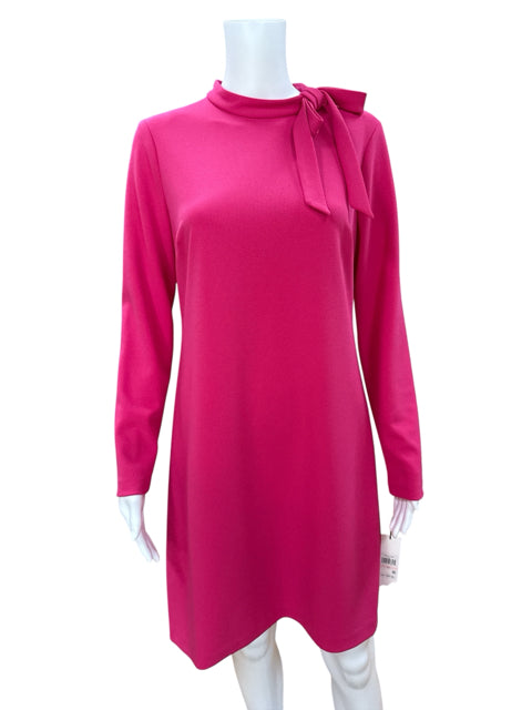 Calvin Klein pink solid sheath dress with mock neck and bow detail, pre-owned, size 10, new with tags.