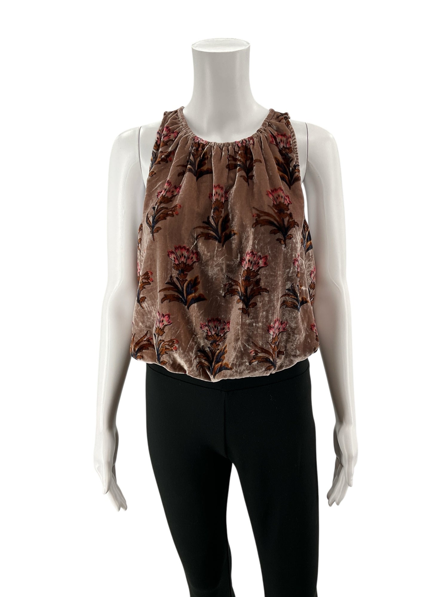 Anthropologie Floral Velvet Blouson Tank Top Brown Pink Size Small