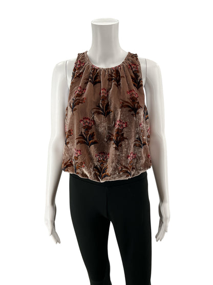 Anthropologie Floral Velvet Blouson Tank Top Brown Pink Size Small