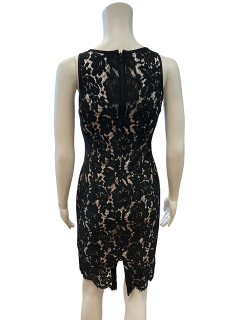 White House Black Market Size 00 Black/Champagne Lace Pre-Owned Ladies Dress