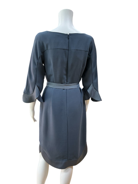 Back view of Banana Republic Blue Solid Pre-Owned Ladies Dress - Size 2 showing zip closure and tailored sheath silhouette.