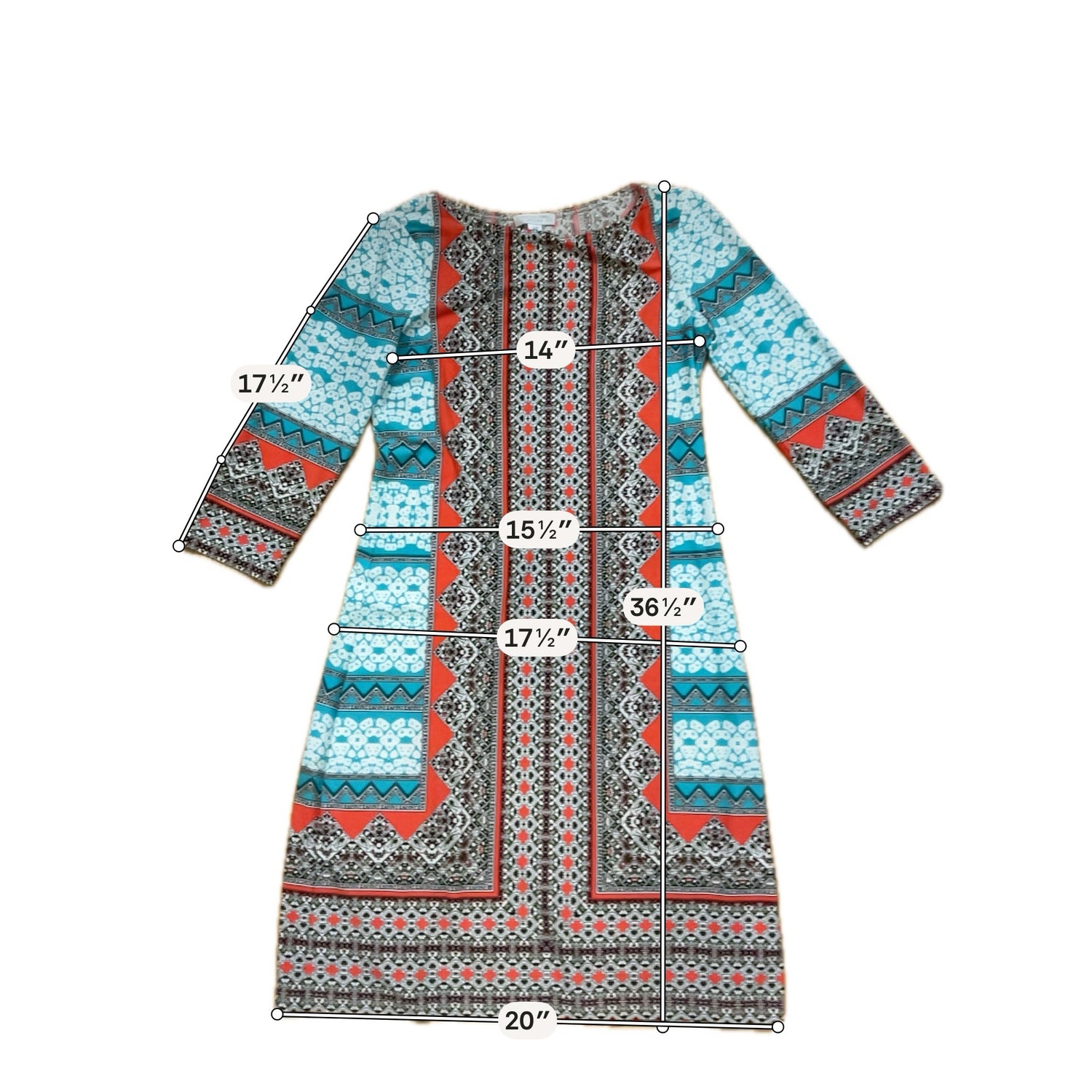 London Times Petite Geometric Border Print Shift Dress Size 4P