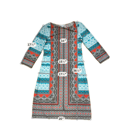 London Times Petite Geometric Border Print Shift Dress Size 4P