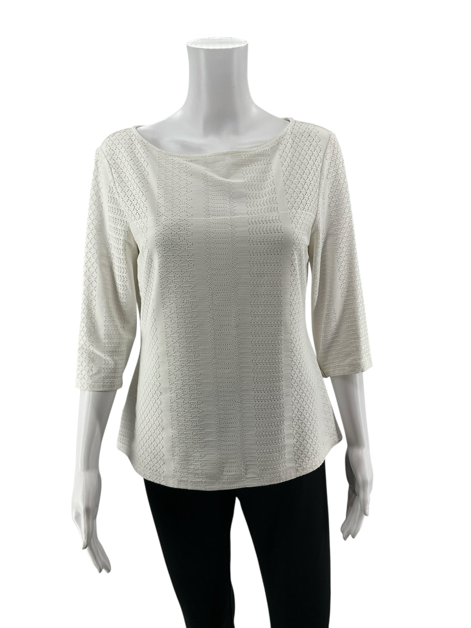 Doncaster White Textured Openwork Knit Top 3/4 Sleeve Size Medium