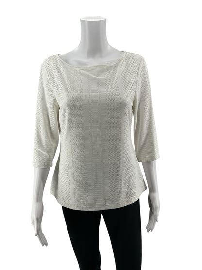 Doncaster White Textured Openwork Knit Top 3/4 Sleeve Size Medium