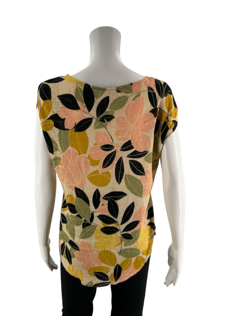 Rachel Zoe Tan/Green/Blush/Black Floral Pre-Owned Casual Top - Size Large