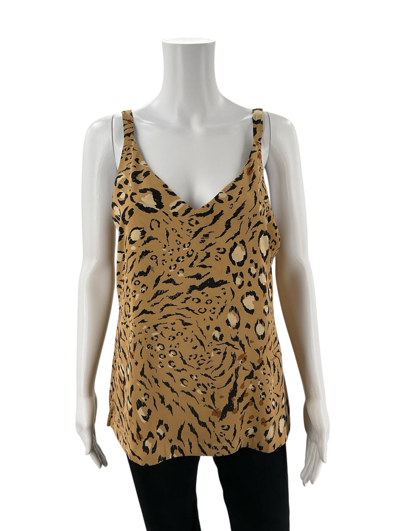 White House Black Market Tan/Black Animal Pre-Owned Top - Size Small