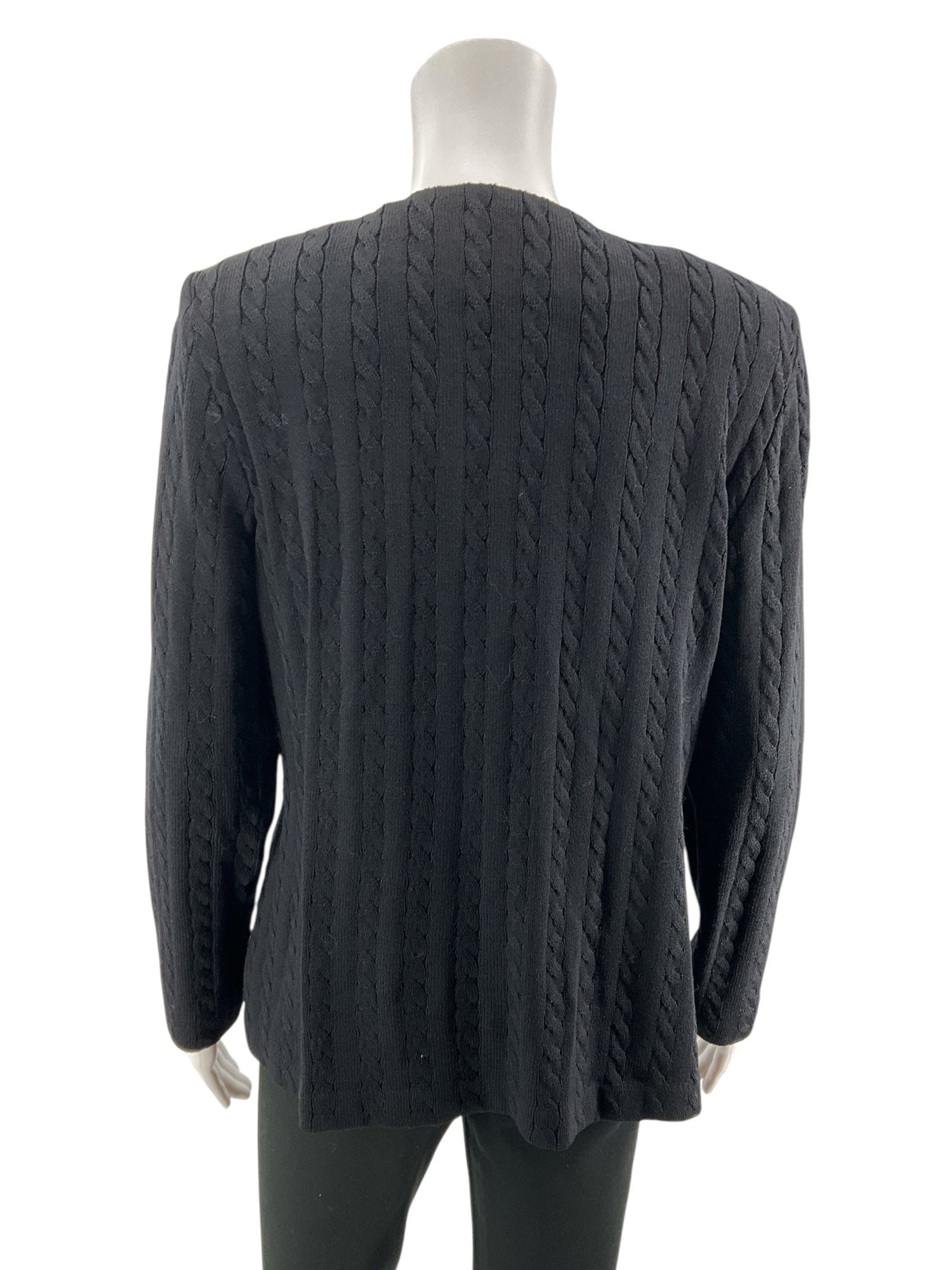 St. John Collection by Marie Gray Black Cable Knit Button Front Cardigan Size 8