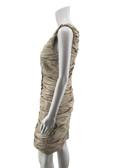 Calvin Klein Beige Ruched V-Neck Bodycon Dress Size 6