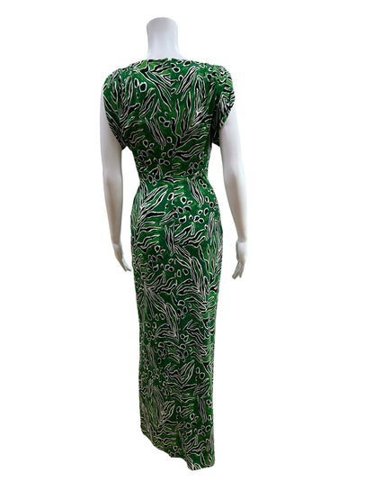 Diane Von Furstenberg Celina Painted Zebra Ruched Maxi Dress Green Black XS - ONLINE ONLY