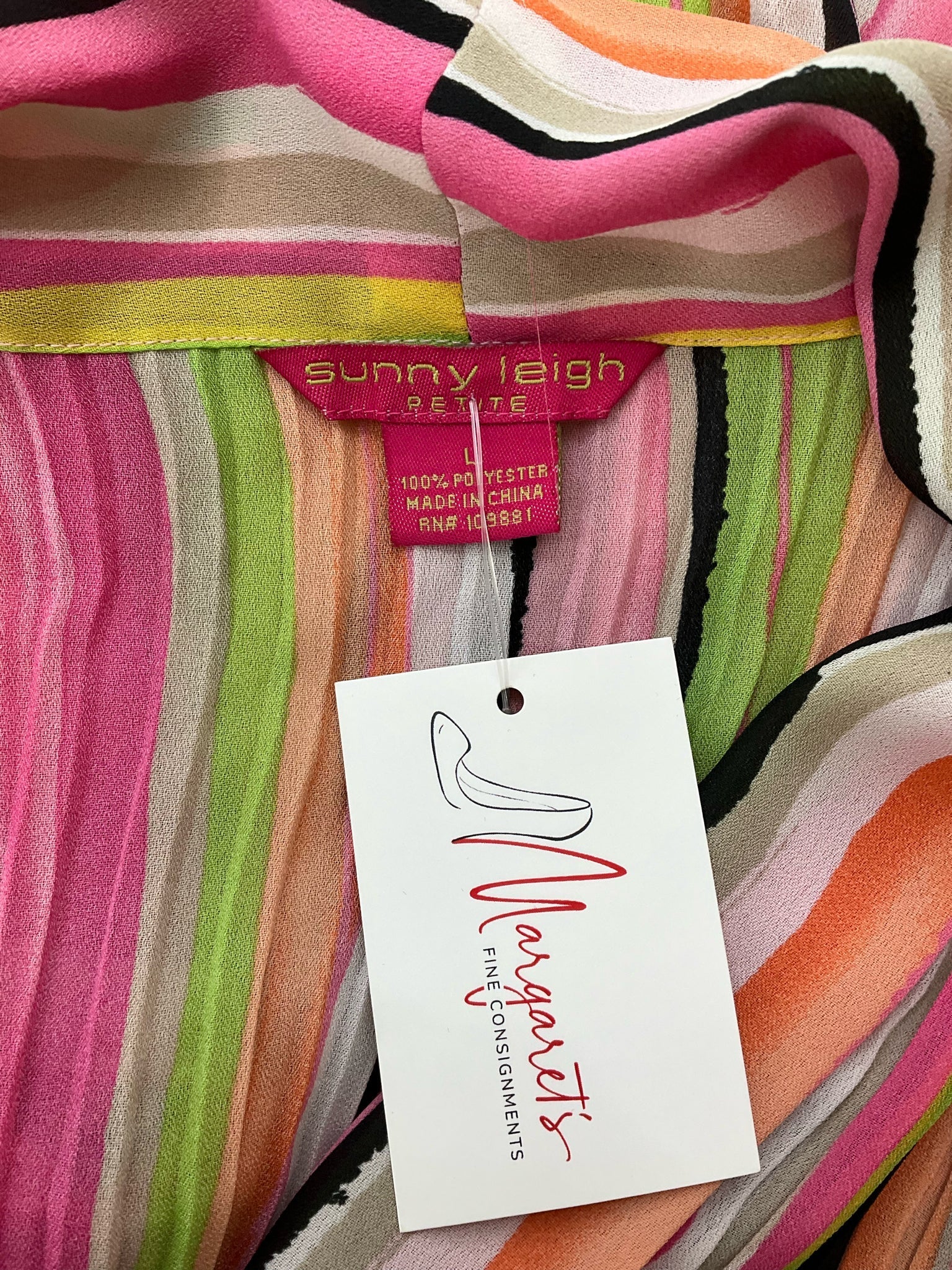 Sunny Leigh Multi Stripe Pre-Owned Ladies Top - Size Large Petite - Margaret’s Fine Consignment