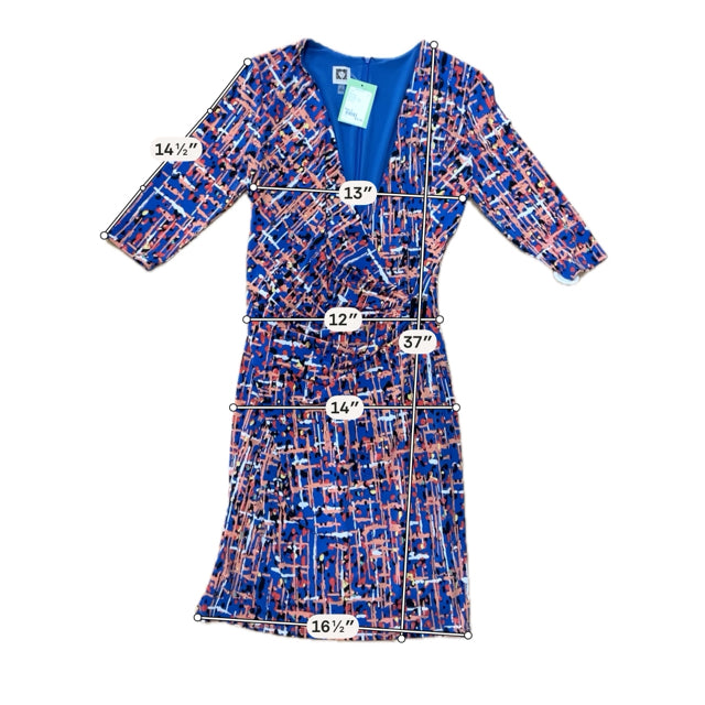 Anne Klein Blue &amp;amp; Orange Floral Print 3/4 Sleeve Sheath Dress Size 8