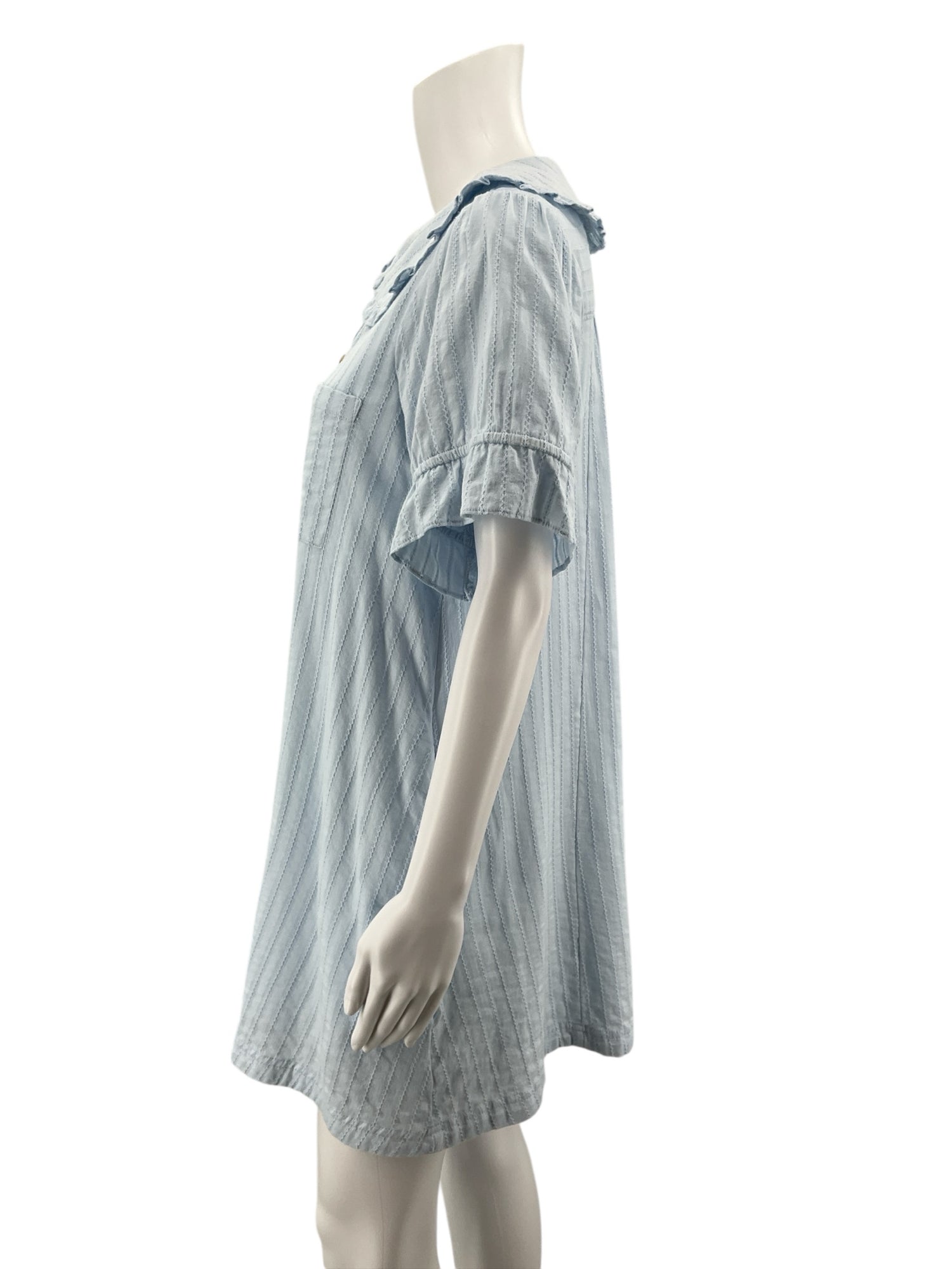 Pilcro Ruffled Babydoll Tunic Dress Blue Cotton Size Small
