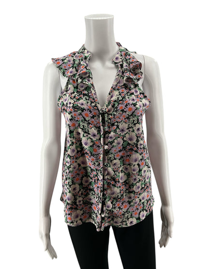 Anthropologie Maeve Starling Jacquard Floral Button-Front Ruffle Tank Top Medium - ONLINE ONLY
