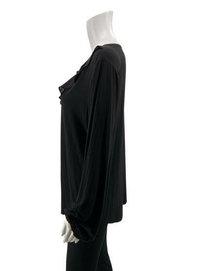 White House Black Market Ruffle V-Neck Long Sleeve Top Black Size Large