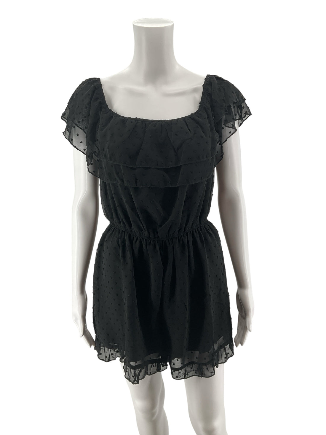Andrée by Unit Black Swiss Dot Off Shoulder Ruffle Romper Size M NWT