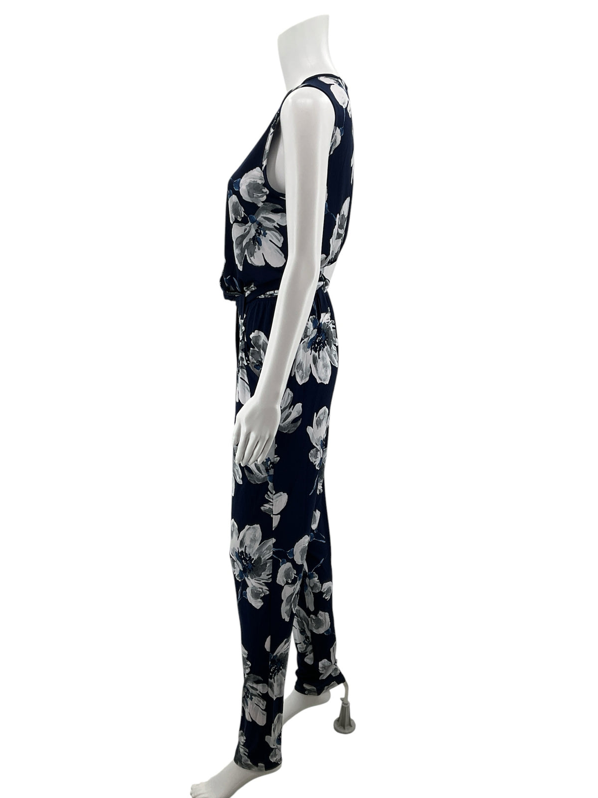Venus Navy &amp; Gray Floral Sleeveless Surplice Jumpsuit Size Small - ONLINE ONLY
