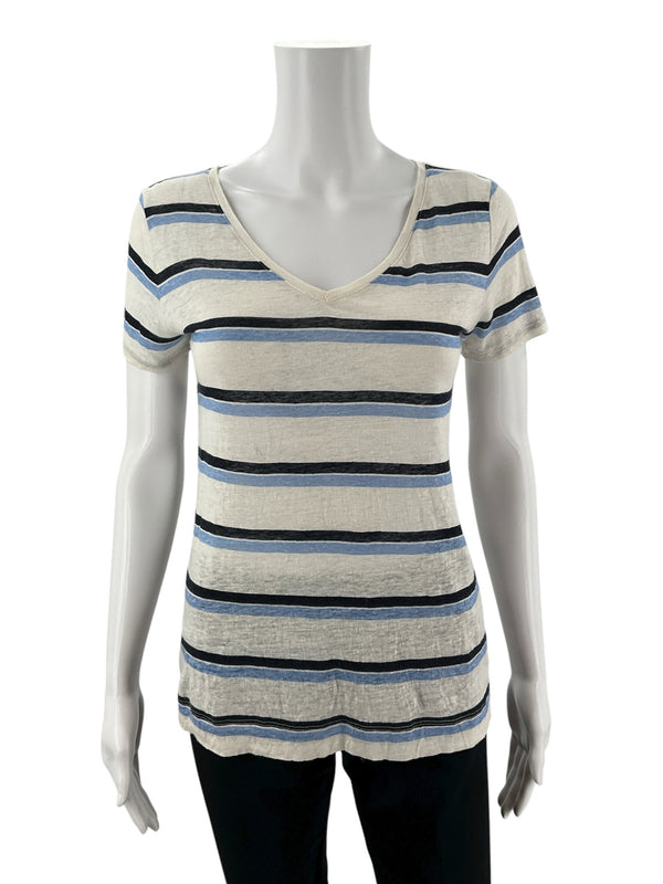 Ann Taylor White/Blue Stripe Pre-Owned Ladies Top - Size Small
