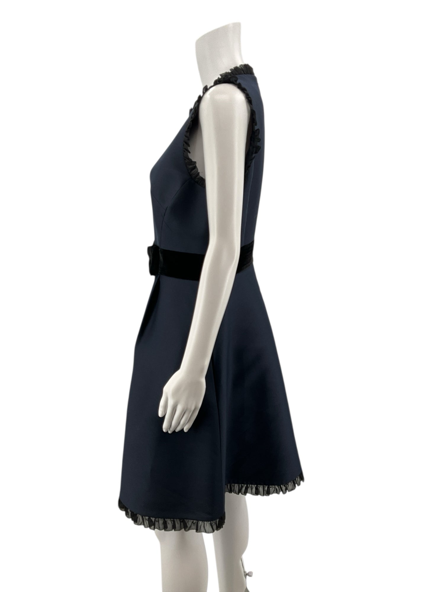 Kate Spade New York navy/black Fit and Flare Navy Pleated Trim Fit &amp; Flare Dress with Velvet Bow Size 8 - Size 8