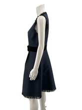 Kate Spade New York navy/black Fit and Flare Navy Pleated Trim Fit & Flare Dress with Velvet Bow Size 8 - Size 8