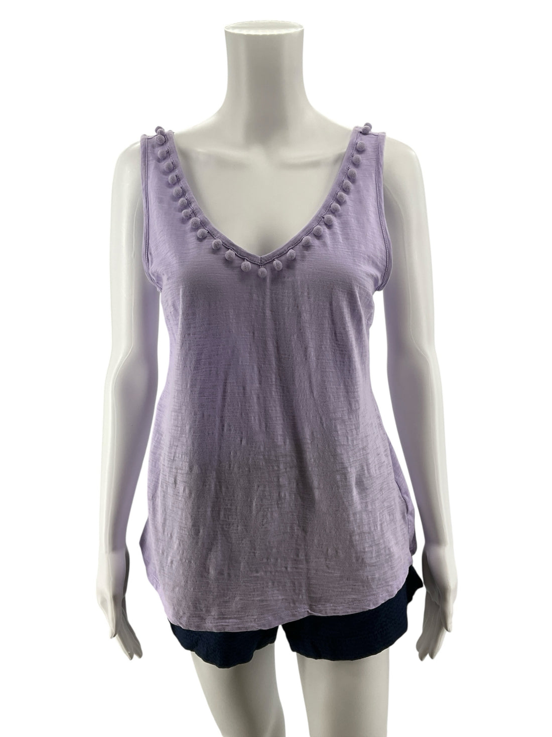 Lilly Pulitzer Florin V-Neck Pima Cotton Tank Top Lavender Pom Pom Trim S/M