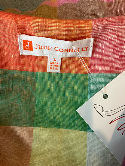 Jude Connally Multi Color Maxi Gingham Linen Blend Surplice Midi Dress Size Large - Size L