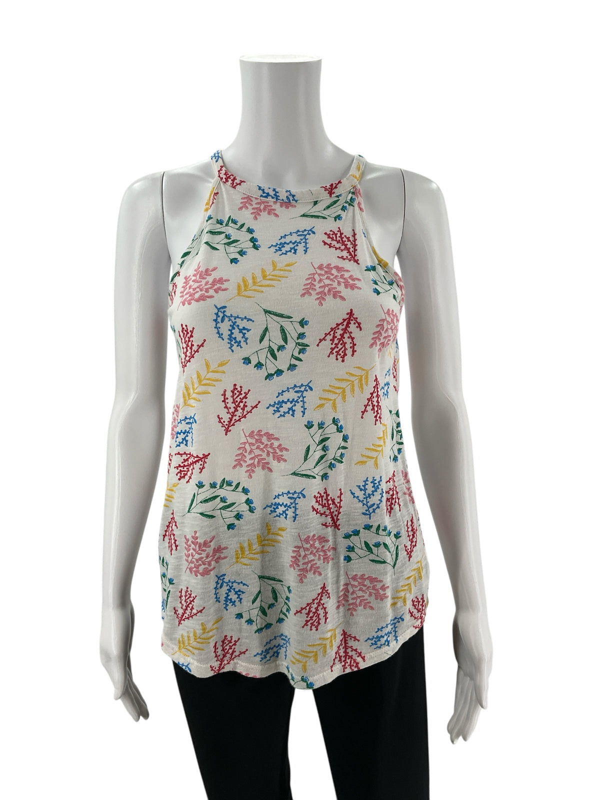 Gap Floral High Neck Tank Top White Cotton Modal Blend XS - ONLINE ONLY