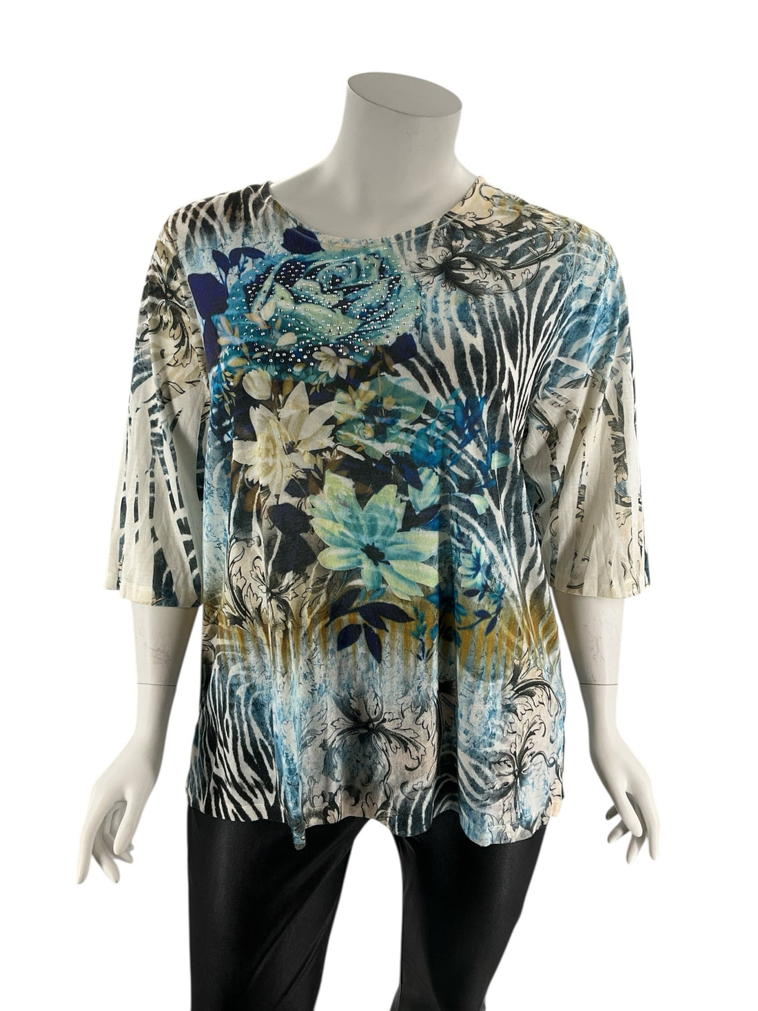 Liz &amp; Me Cream/Blue/Green Floral Pre-Owned Casual Top - Size 1X - Margaret’s Fine Consignment