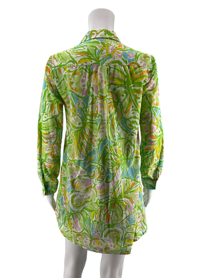 Lilly Pulitzer Sandpiper Tunic Top XS Green Blue Tropical Palm Print
