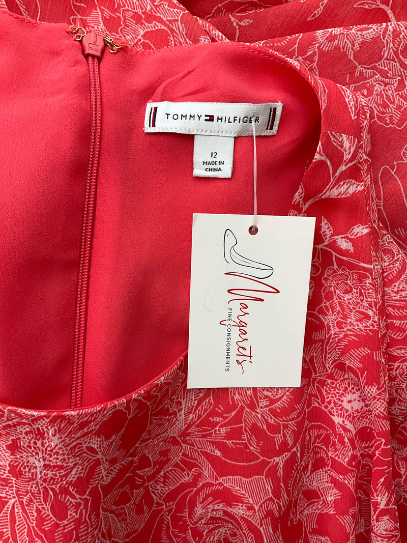 Tommy Hilfiger Coral/White Floral Pre-Owned Ladies Dress - Size 12