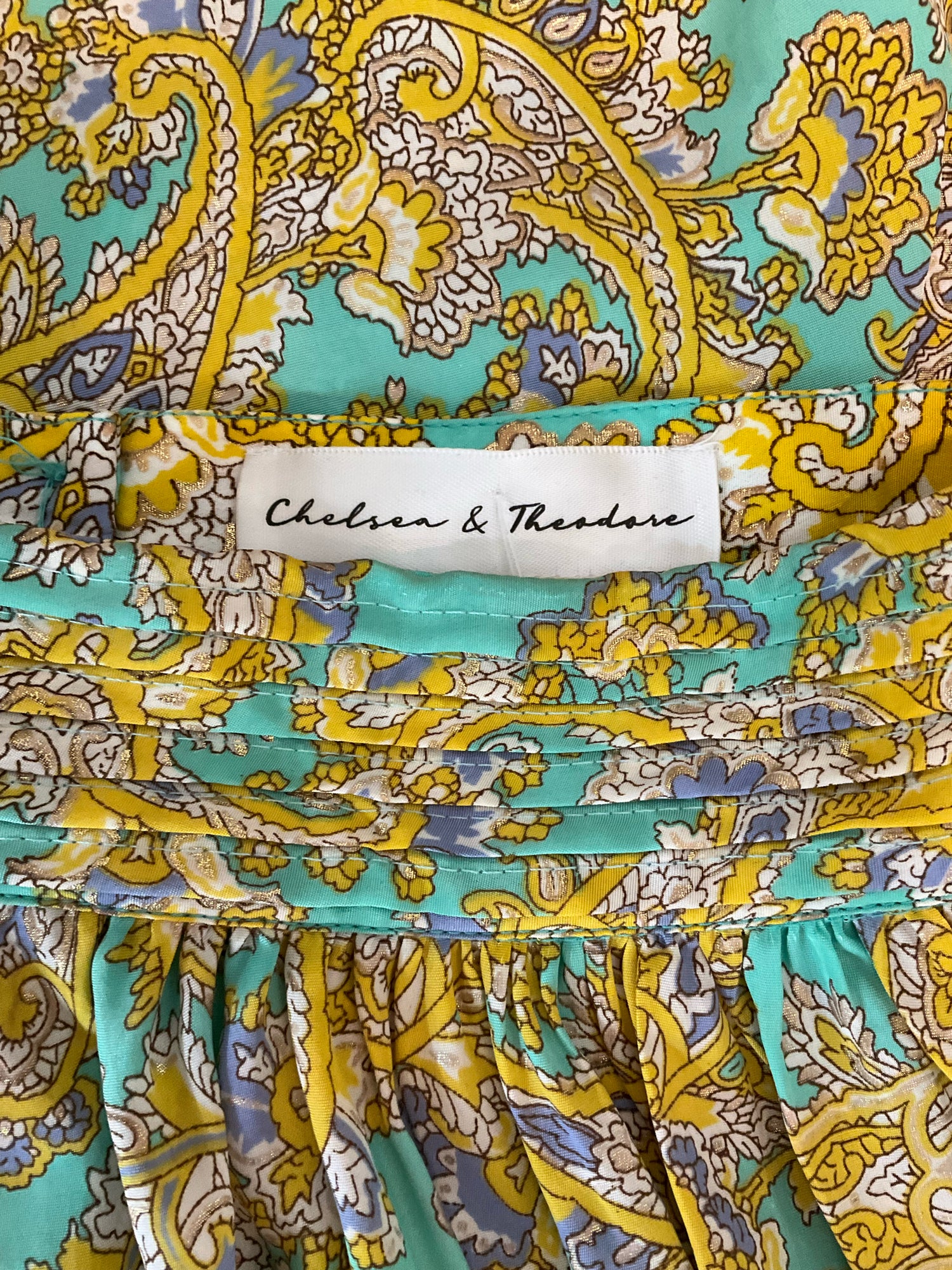 Chelsea &amp; Theodore Green Yellow Paisley 2-Piece Maxi Skirt Set Size Large
