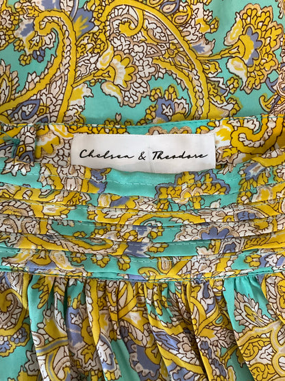 Chelsea &amp; Theodore Green Yellow Paisley 2-Piece Maxi Skirt Set Size Large