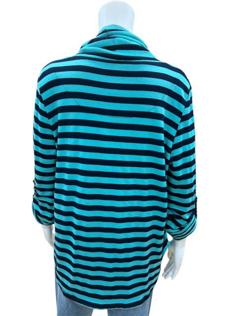 Ruby Rd Teal/navy Stripe Top Size Petite Medium - rear view