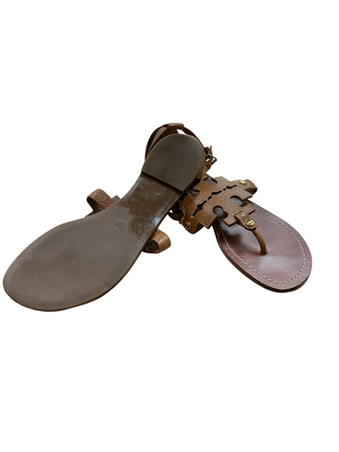 Tory Burch Miller Logo Sandals Camel Leather Size 8