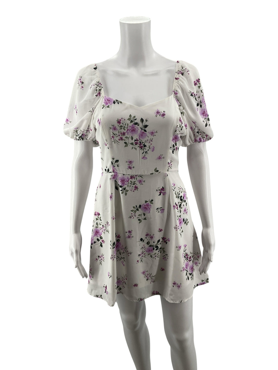 Mi ami White/Purple Floral Pre-Owned Ladies New With Tags Dress - Size Small