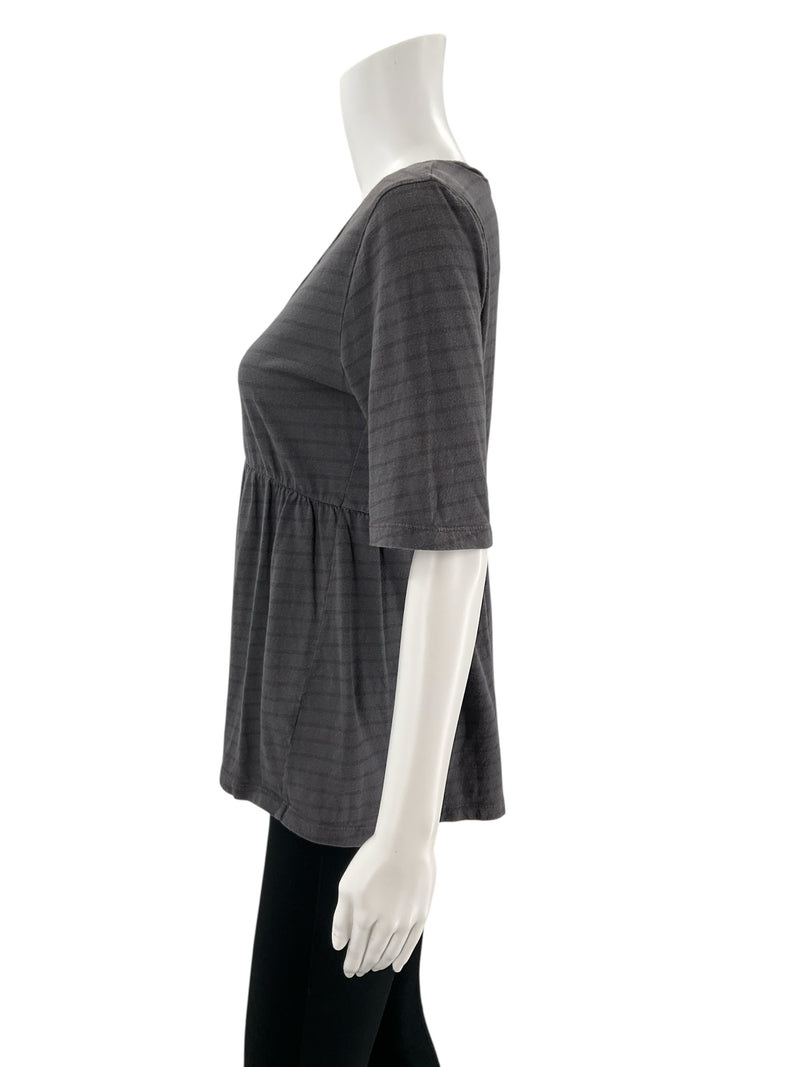 J. Crew Gray White Stripe Cotton Top – Size Medium, Excellent Pre-Owned - Margaret’s Fine Consignment