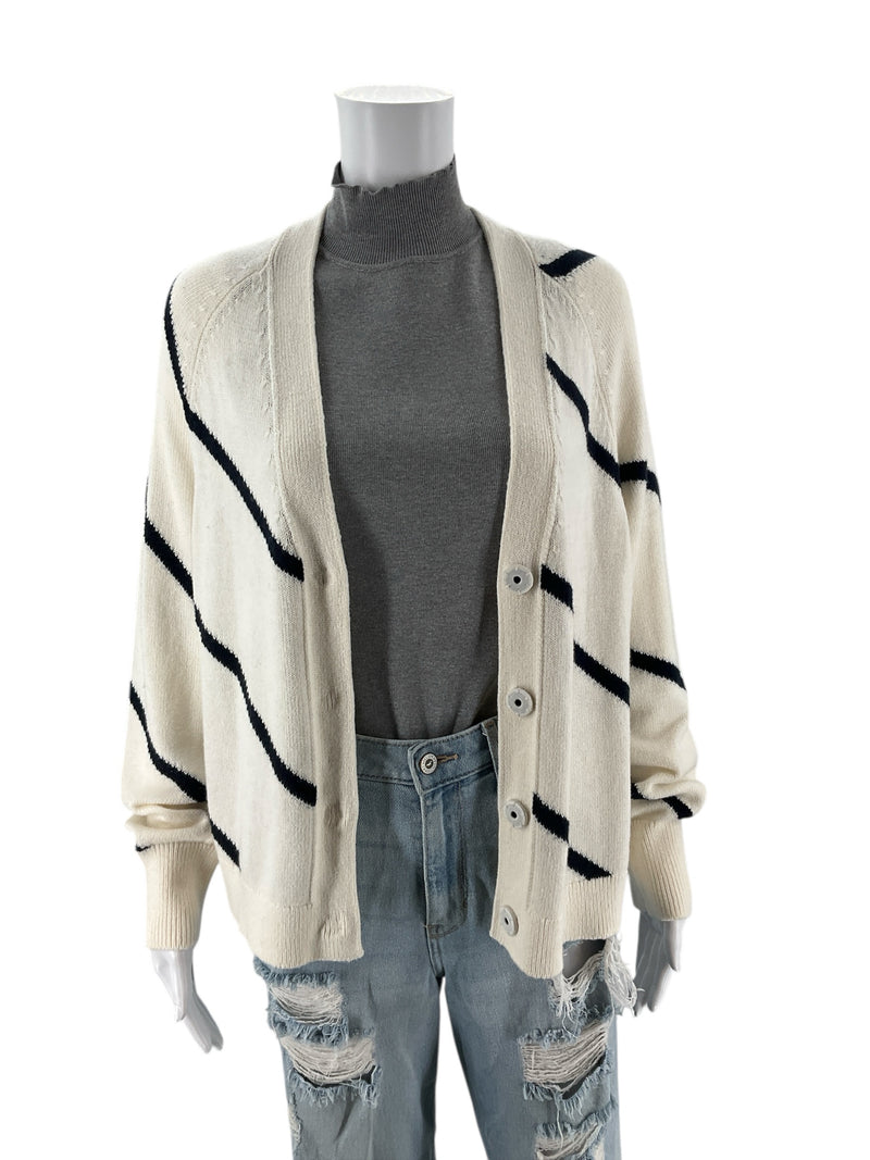 Nic & Zoe White/Navy Stripe Pre-Owned Ladies Casual Top - Size Medium