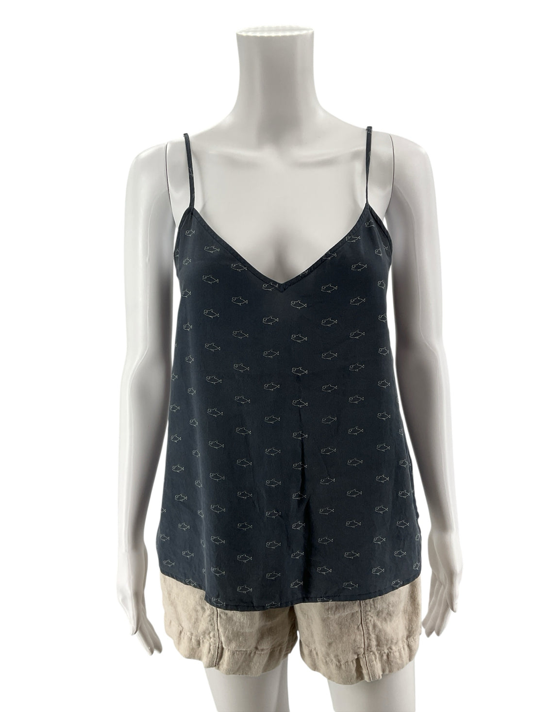 Adriano Goldschmied Sia Cami Silk Fish Print Navy Tank Top | Size Small