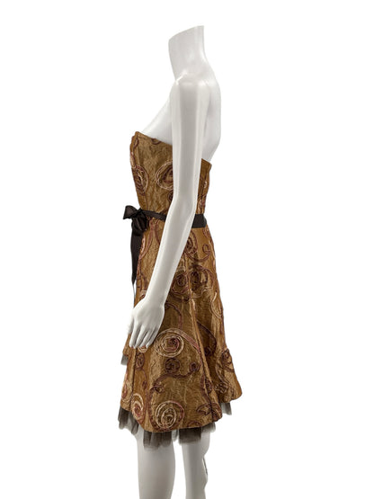 Jessica McClintock bronze/brown Cocktail Bronze Strapless Taffeta Embroidered Cocktail Dress Size 12 - Size 12