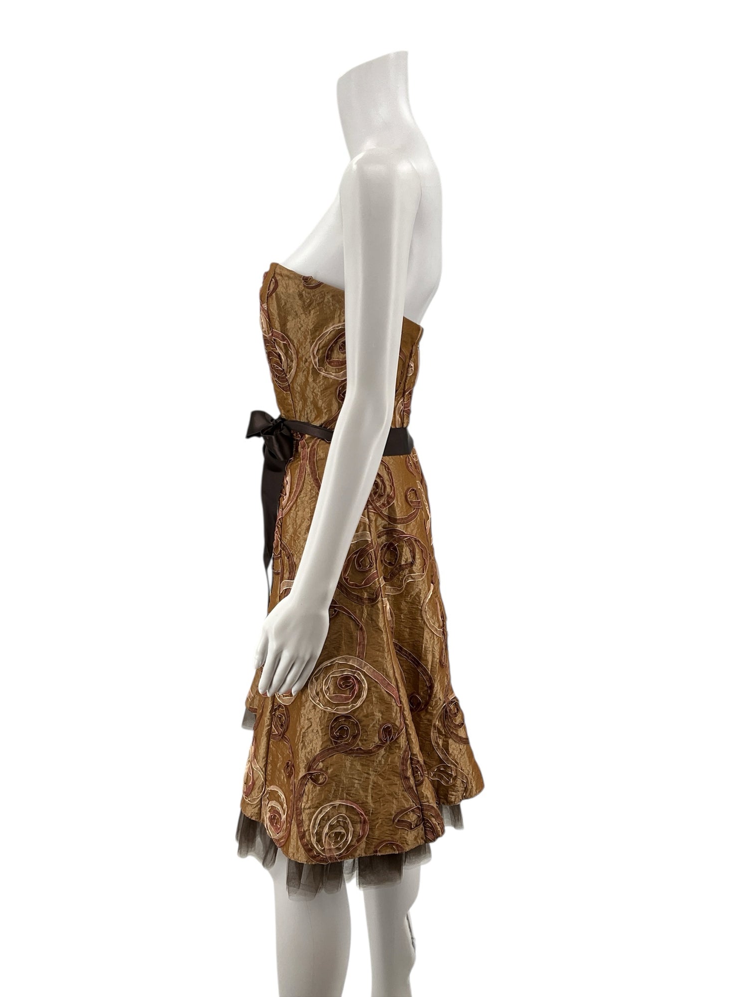 Jessica McClintock Bronze/Brown Textured Pre-Owned Ladies Dress