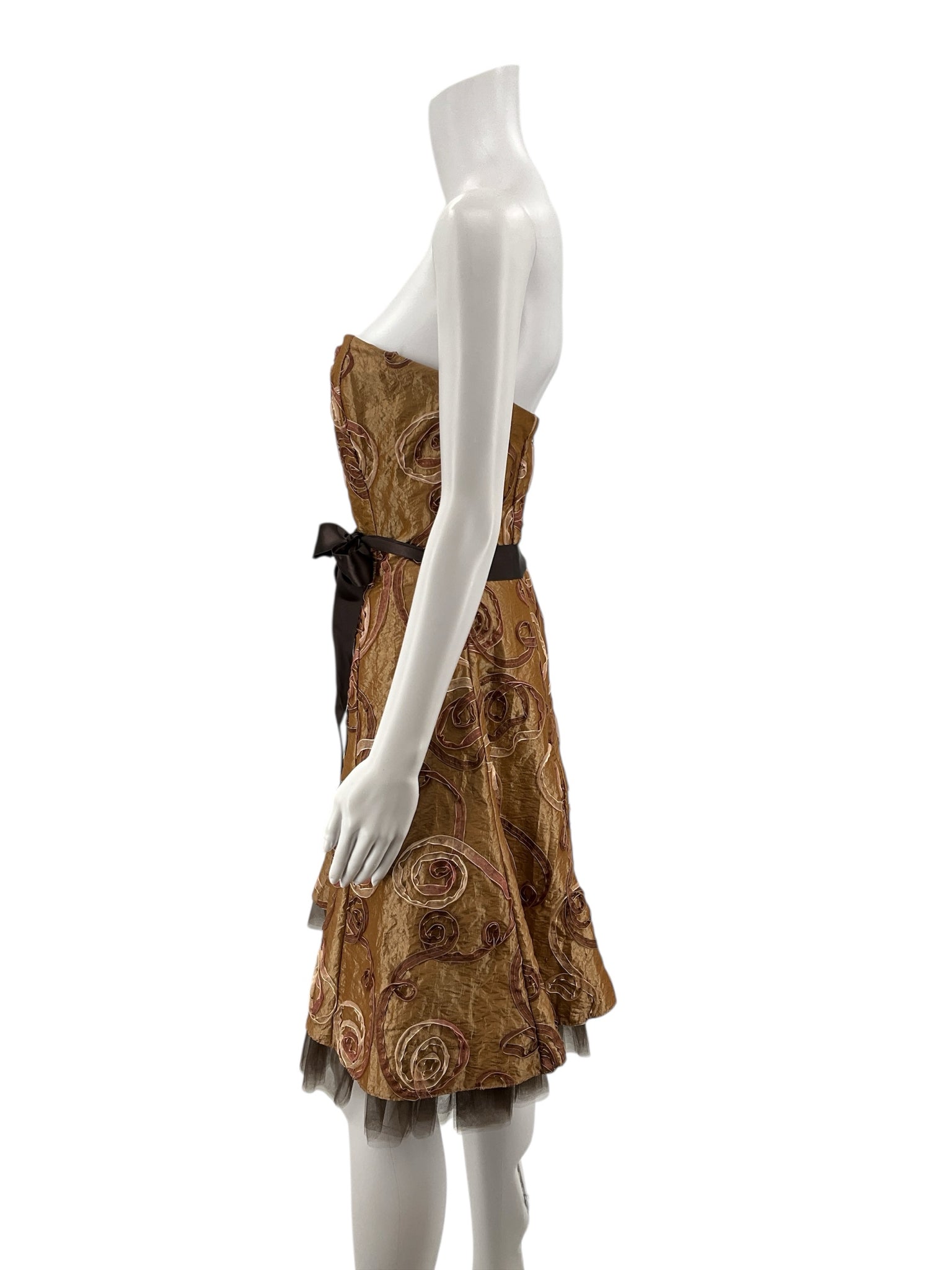 Jessica McClintock bronze/brown Dress Bronze Strapless Taffeta Embroidered Cocktail Dress Size 12 - Size 12