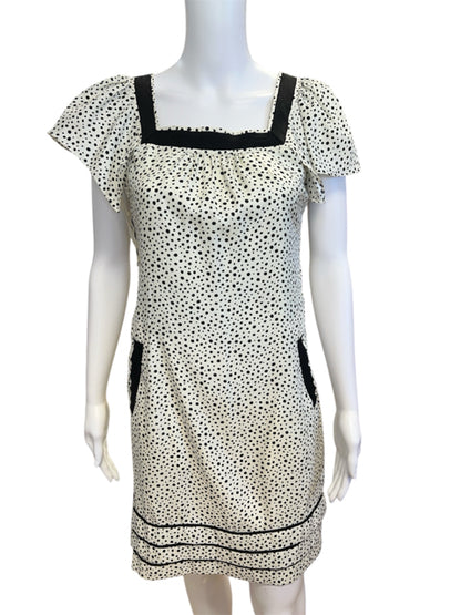 ECI Size 2 White/Black Polka Dot Consignment Ladies Dress