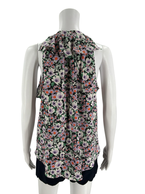Back view of Anthropologie Purple/Multi Dress - Size Large | Women’s Pre-Owned showing lightweight floral fabric and relaxed fit.