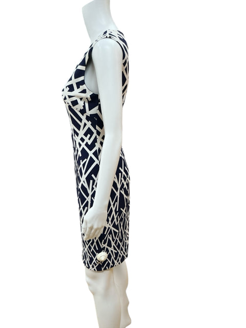 Adrianna Papell Navy/White Print Pre-Owned Ladies Dress - Size 4